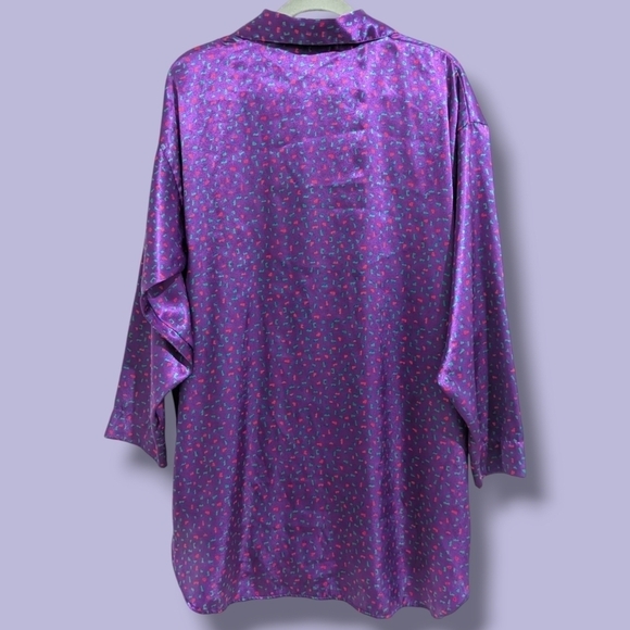 Victoria's Secret Vintage Purple Geometric Pearl Button Satin Nightgown 80s - Picture 3 of 12